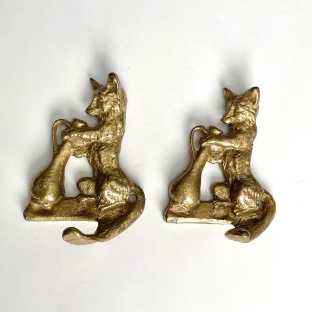 Brass fox curtain ties